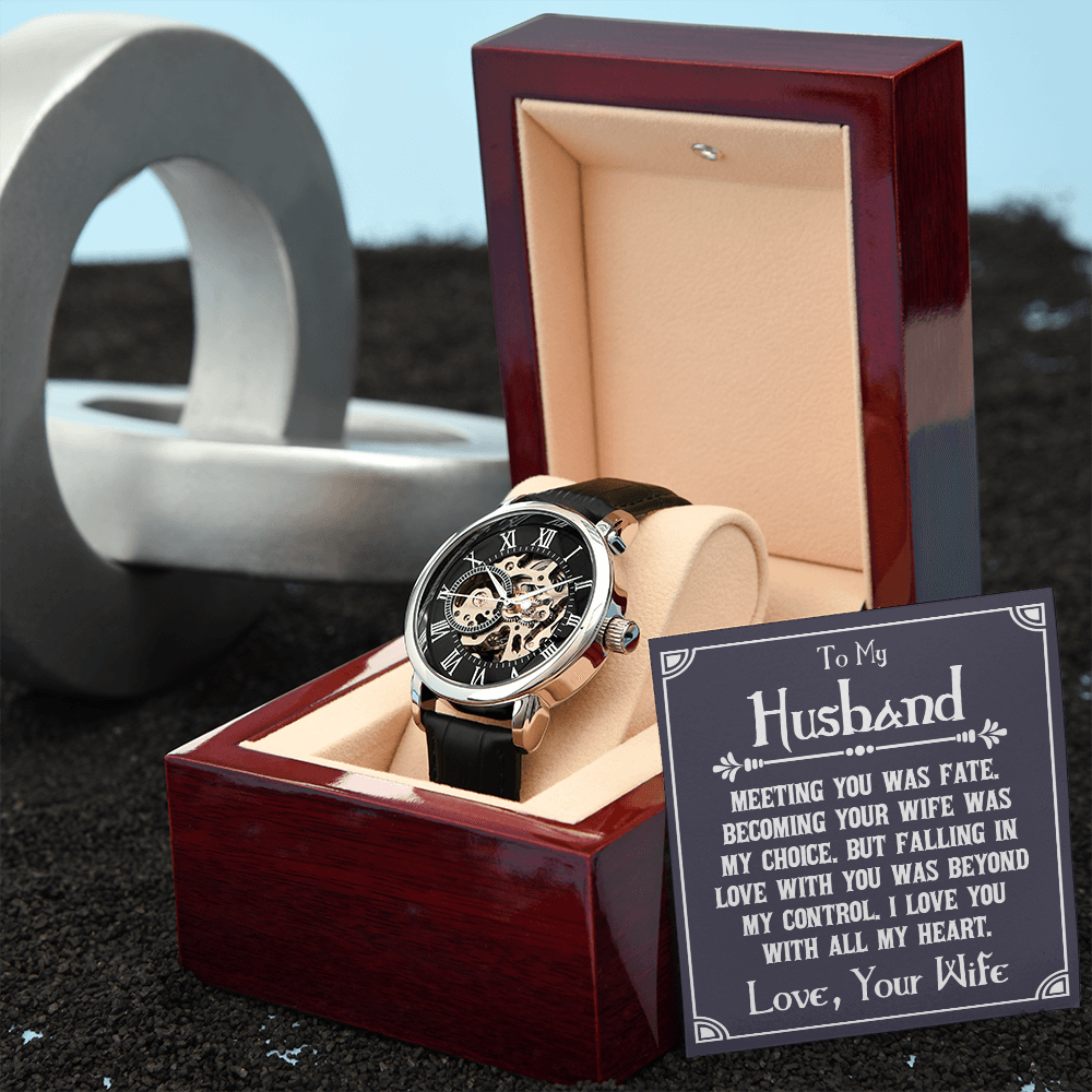 To My Husband Meeting You Was Fate Men's Openwork Watch With Mahogany Box-Express Your Love Gifts
