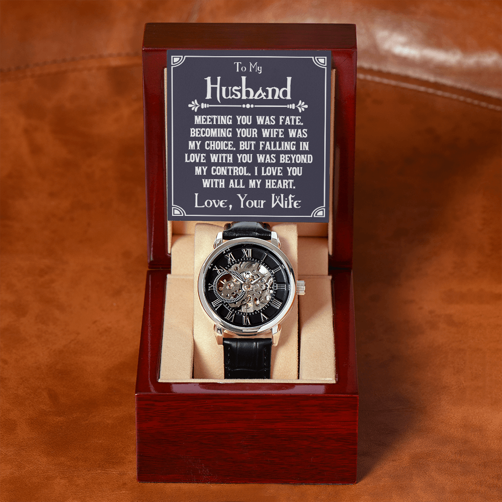 To My Husband Meeting You Was Fate Men's Openwork Watch With Mahogany Box-Express Your Love Gifts