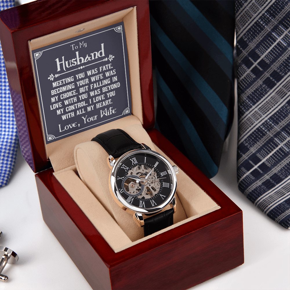To My Husband Meeting You Was Fate Men's Openwork Watch With Mahogany Box-Express Your Love Gifts