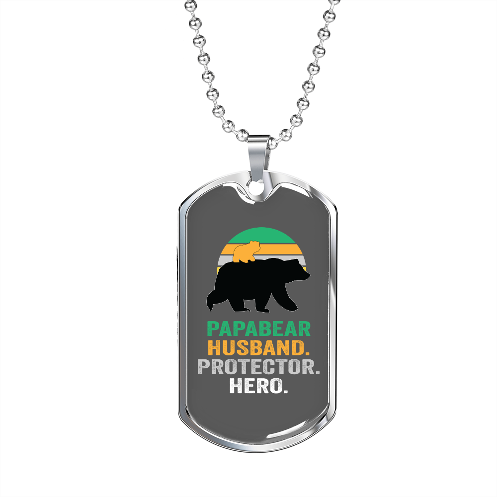 To My Husband Papabear Husband Protector Hero Necklace Stainless Steel or 18k Gold Dog Tag 24" Chain-Express Your Love Gifts