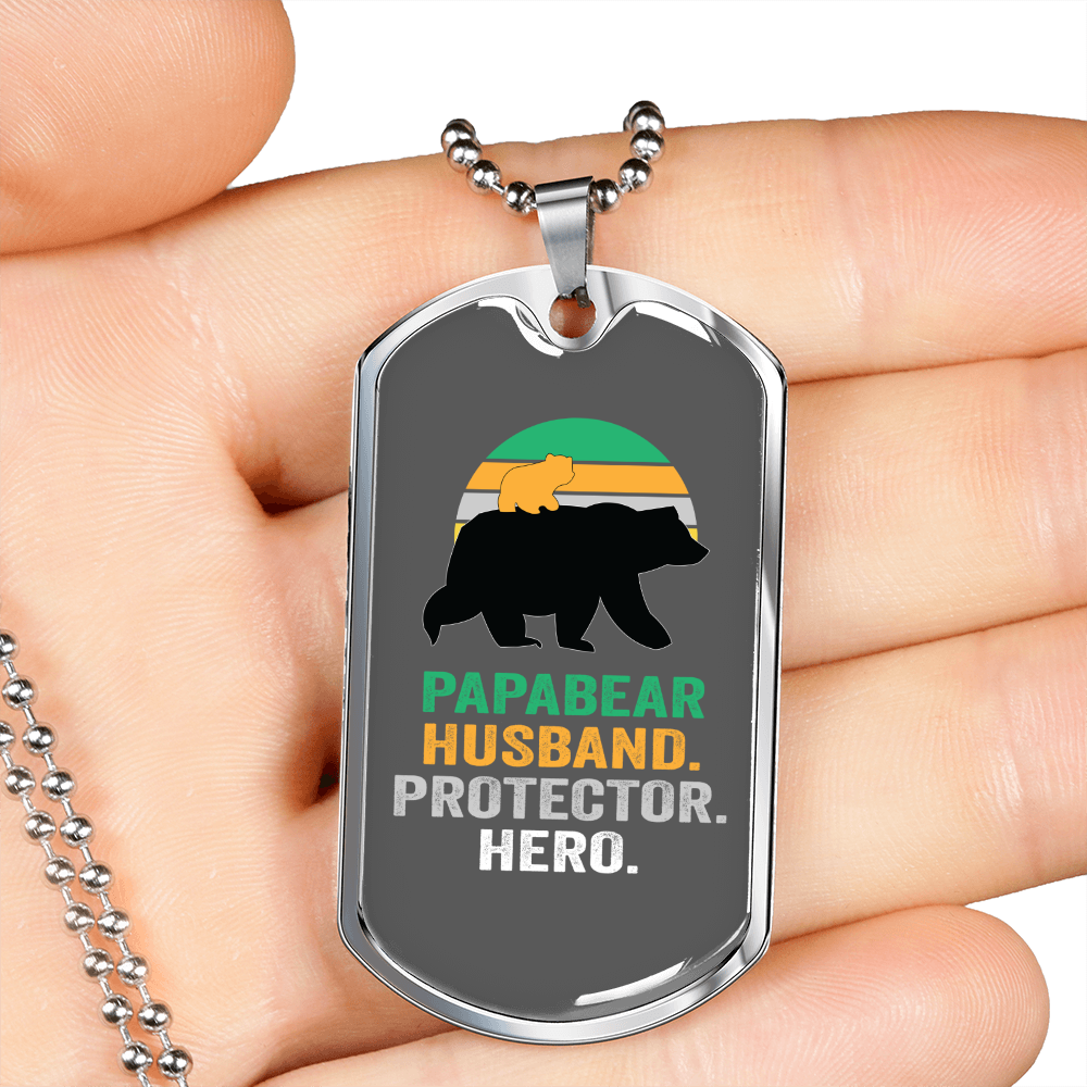 To My Husband Papabear Husband Protector Hero Necklace Stainless Steel or 18k Gold Dog Tag 24" Chain-Express Your Love Gifts