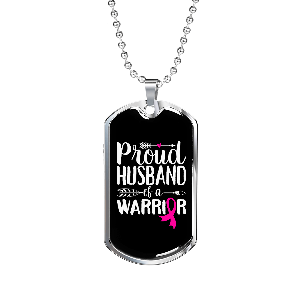 To My Husband Proud Husband Warrior Necklace Stainless Steel or 18k Gold Dog Tag 24" Chain-Express Your Love Gifts