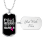 To My Husband Proud Husband Warrior Necklace Stainless Steel or 18k Gold Dog Tag 24" Chain-Express Your Love Gifts