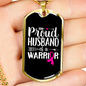 To My Husband Proud Husband Warrior Necklace Stainless Steel or 18k Gold Dog Tag 24" Chain-Express Your Love Gifts
