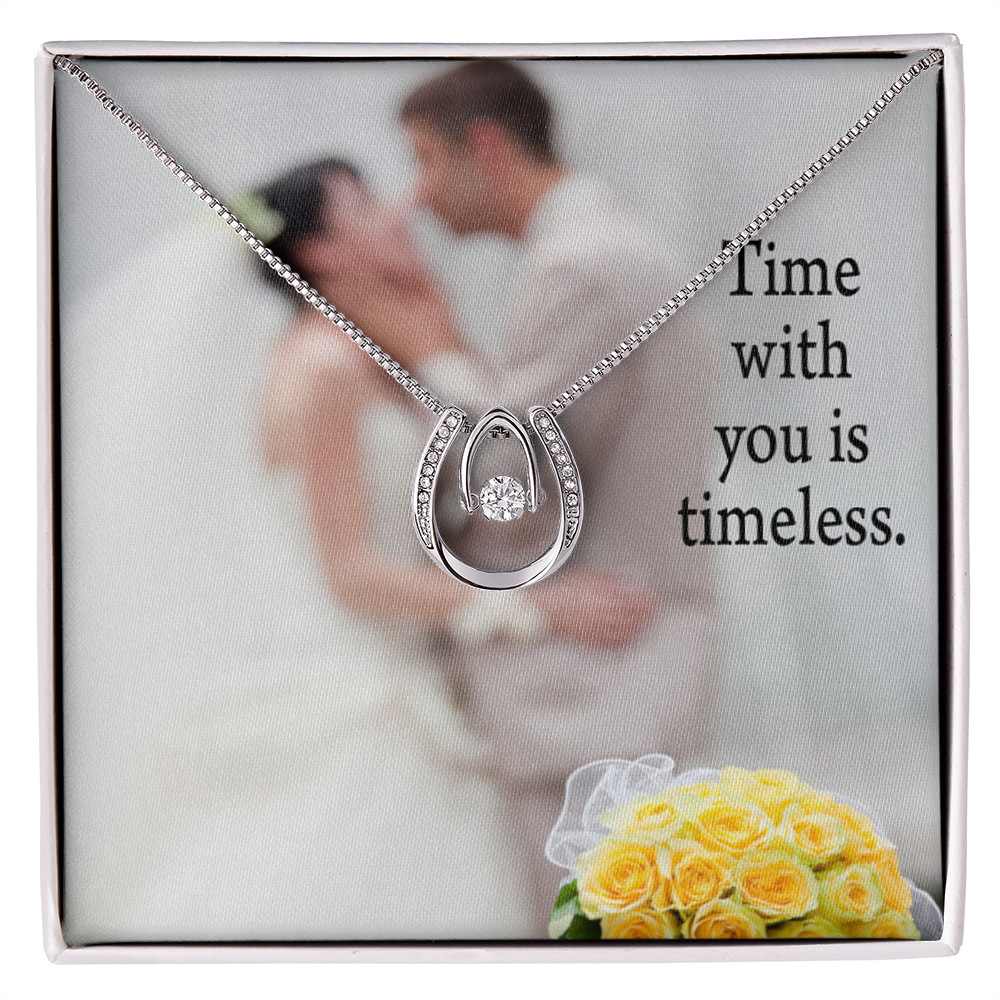 To My Husband Timeless Lucky Horseshoe Necklace Message Card 14k w CZ Crystals-Express Your Love Gifts