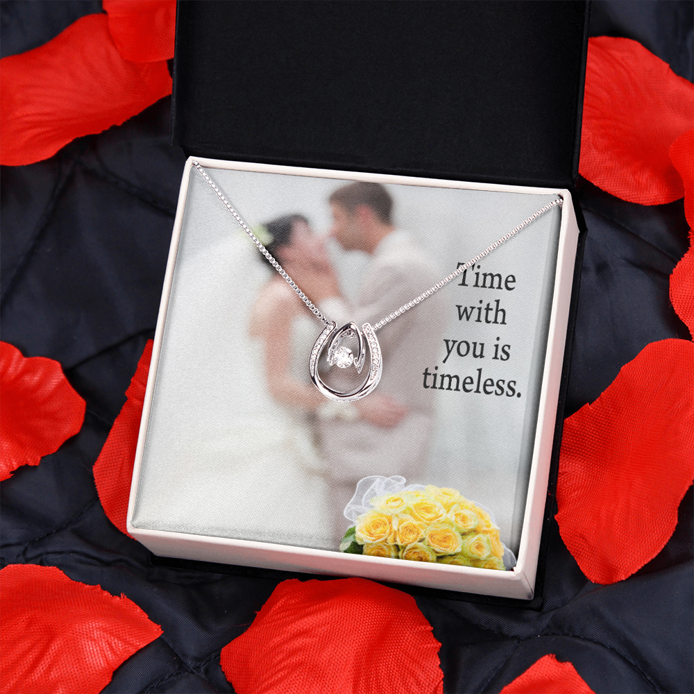 To My Husband Timeless Lucky Horseshoe Necklace Message Card 14k w CZ Crystals-Express Your Love Gifts