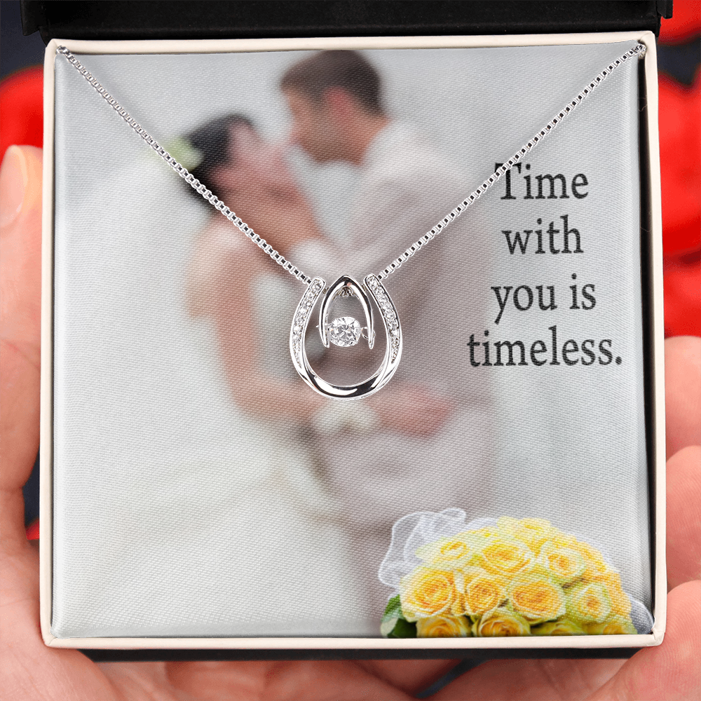 To My Husband Timeless Lucky Horseshoe Necklace Message Card 14k w CZ Crystals-Express Your Love Gifts