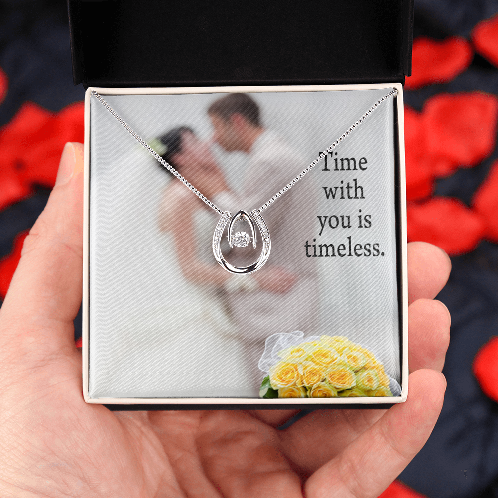 To My Husband Timeless Lucky Horseshoe Necklace Message Card 14k w CZ Crystals-Express Your Love Gifts