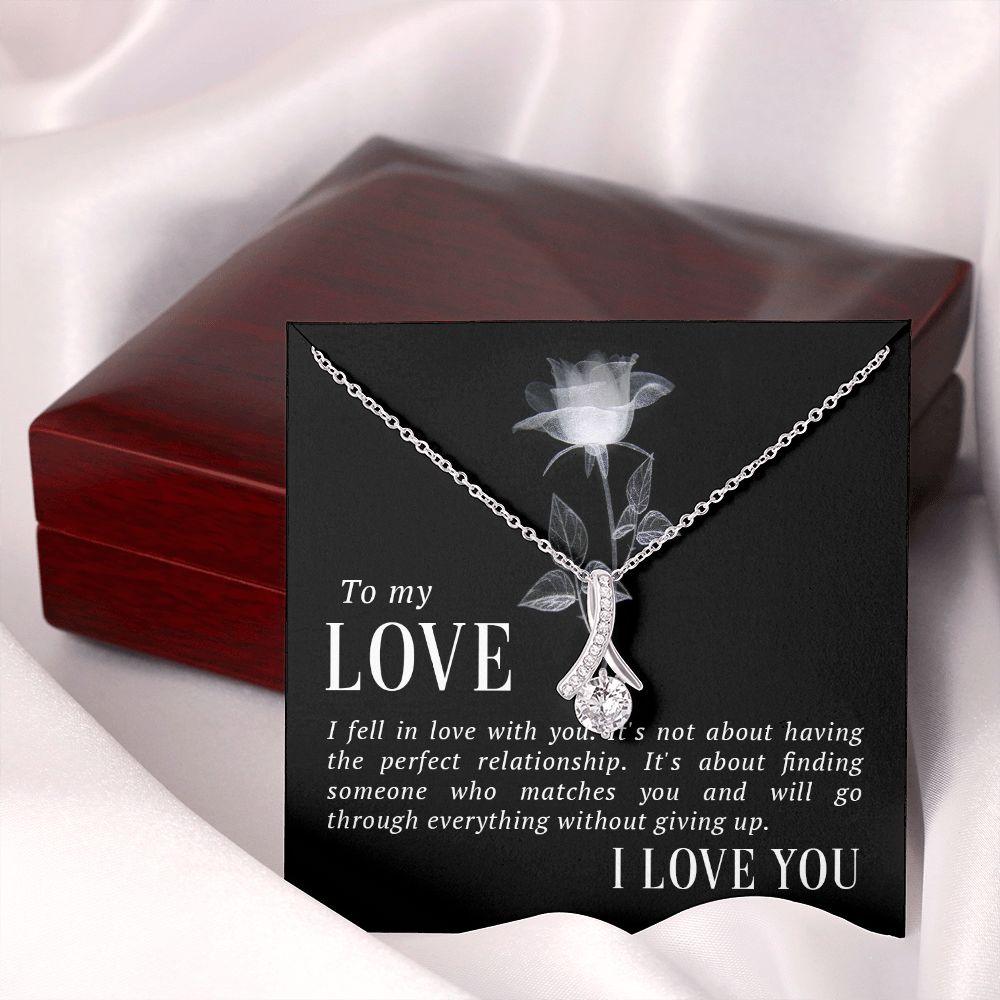 To My Love I Fell in Love Alluring Ribbon Necklace Message Card-Express Your Love Gifts