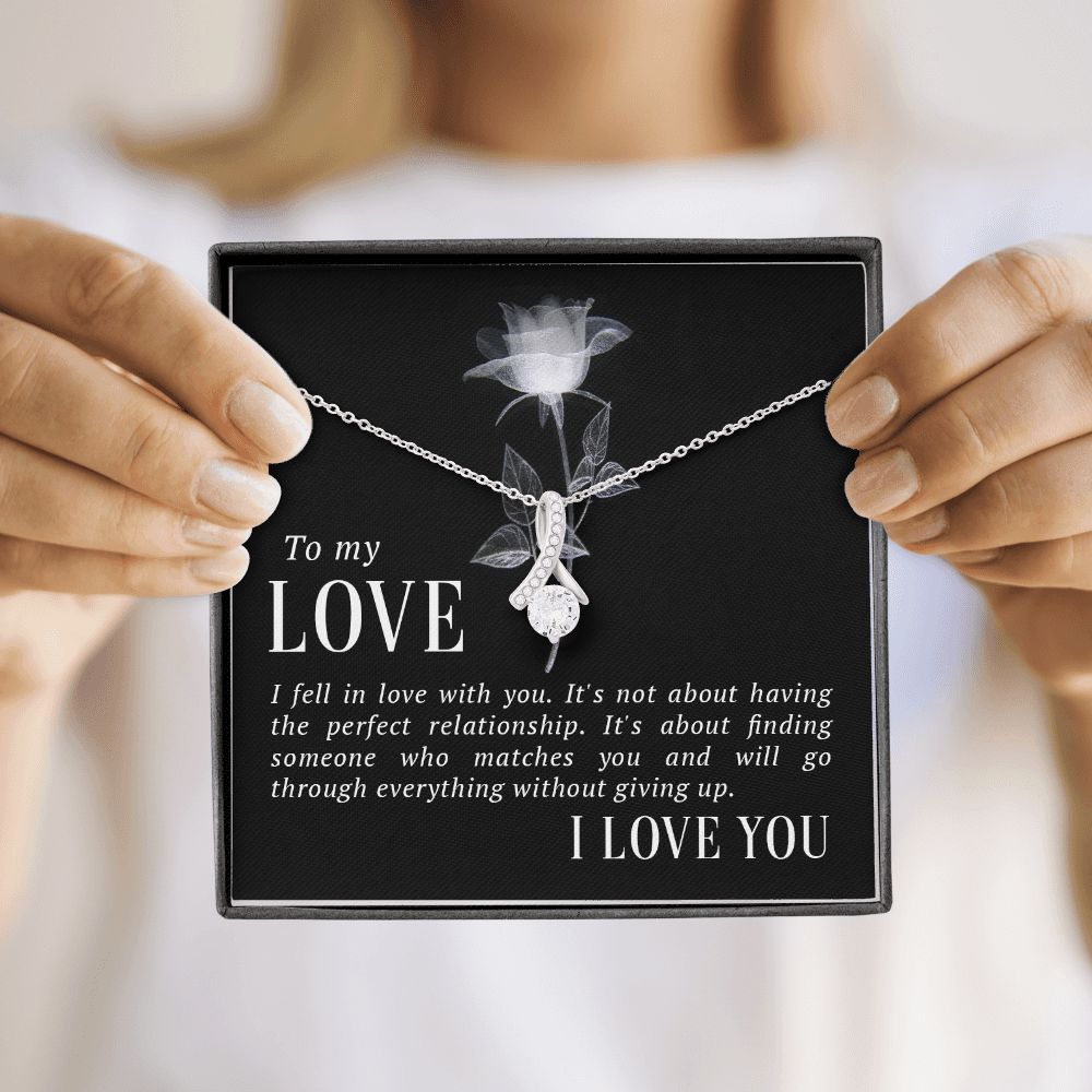 To My Love I Fell in Love Alluring Ribbon Necklace Message Card-Express Your Love Gifts