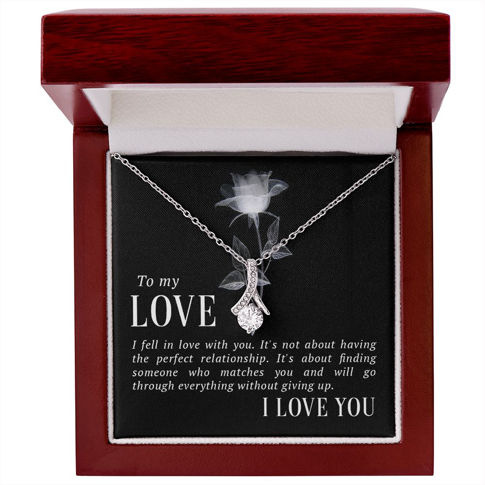 To My Love I Fell in Love Alluring Ribbon Necklace Message Card-Express Your Love Gifts