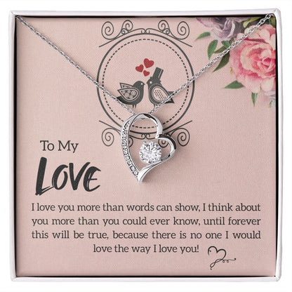 To My Love I Love You More Forever Necklace w Message Card-Express Your Love Gifts