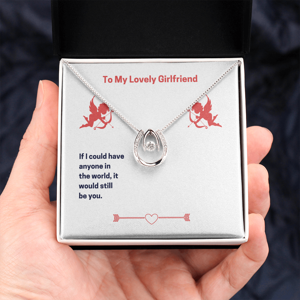 To My Lovely Girlfriend Lucky Horseshoe Necklace Message Card 14k w CZ Crystals-Express Your Love Gifts
