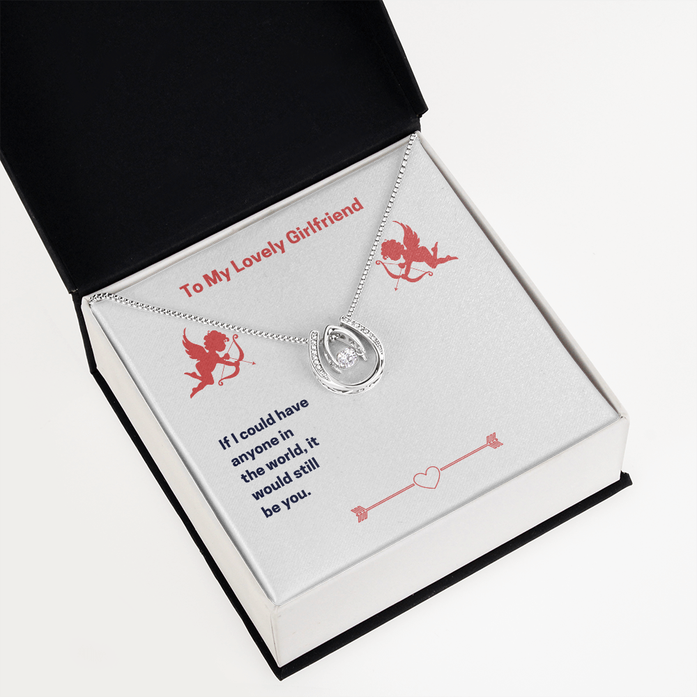 To My Lovely Girlfriend Lucky Horseshoe Necklace Message Card 14k w CZ Crystals-Express Your Love Gifts