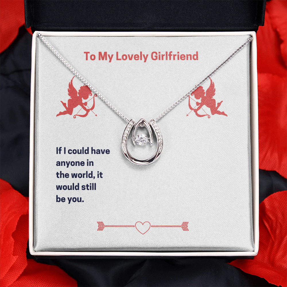 To My Lovely Girlfriend Lucky Horseshoe Necklace Message Card 14k w CZ Crystals-Express Your Love Gifts