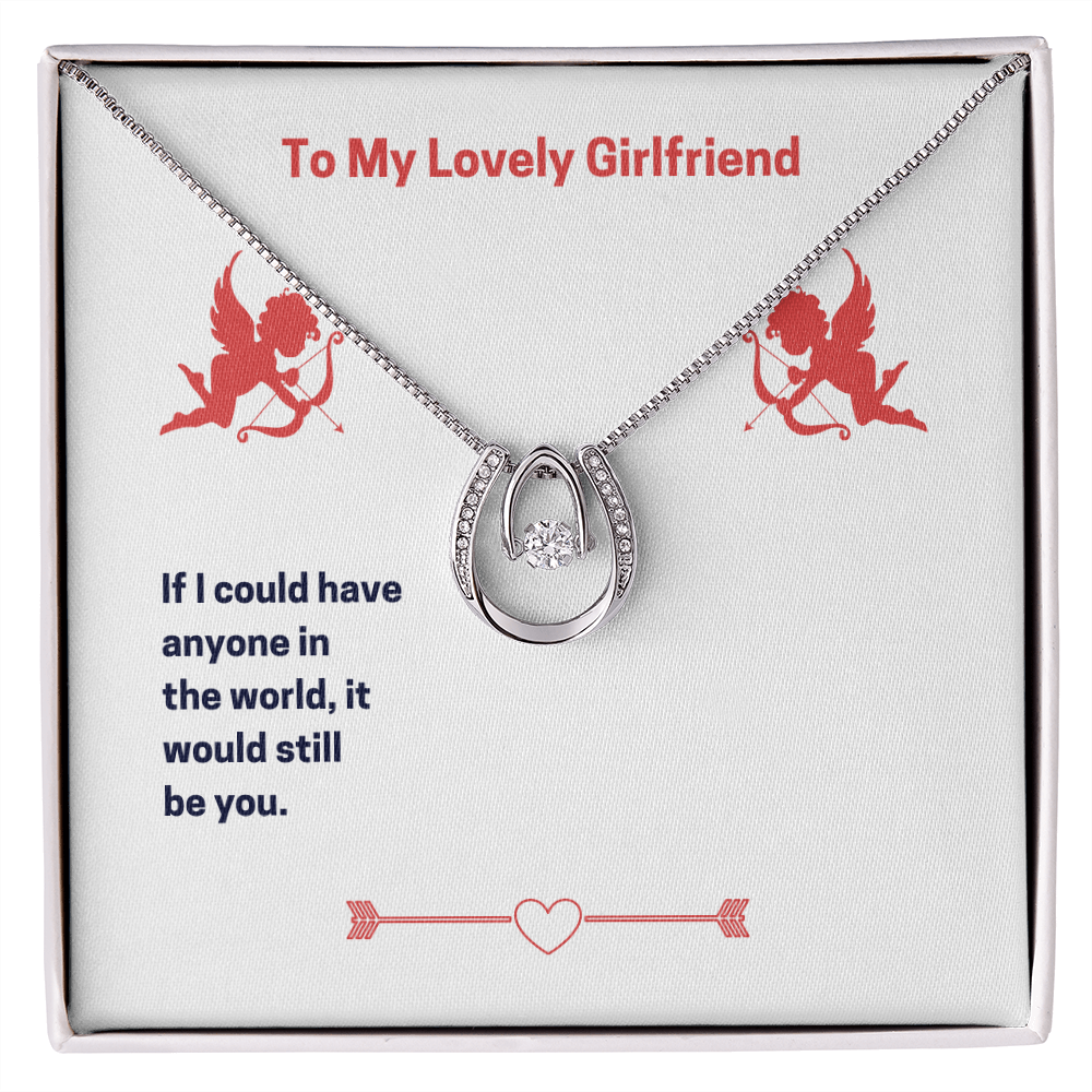 To My Lovely Girlfriend Lucky Horseshoe Necklace Message Card 14k w CZ Crystals-Express Your Love Gifts