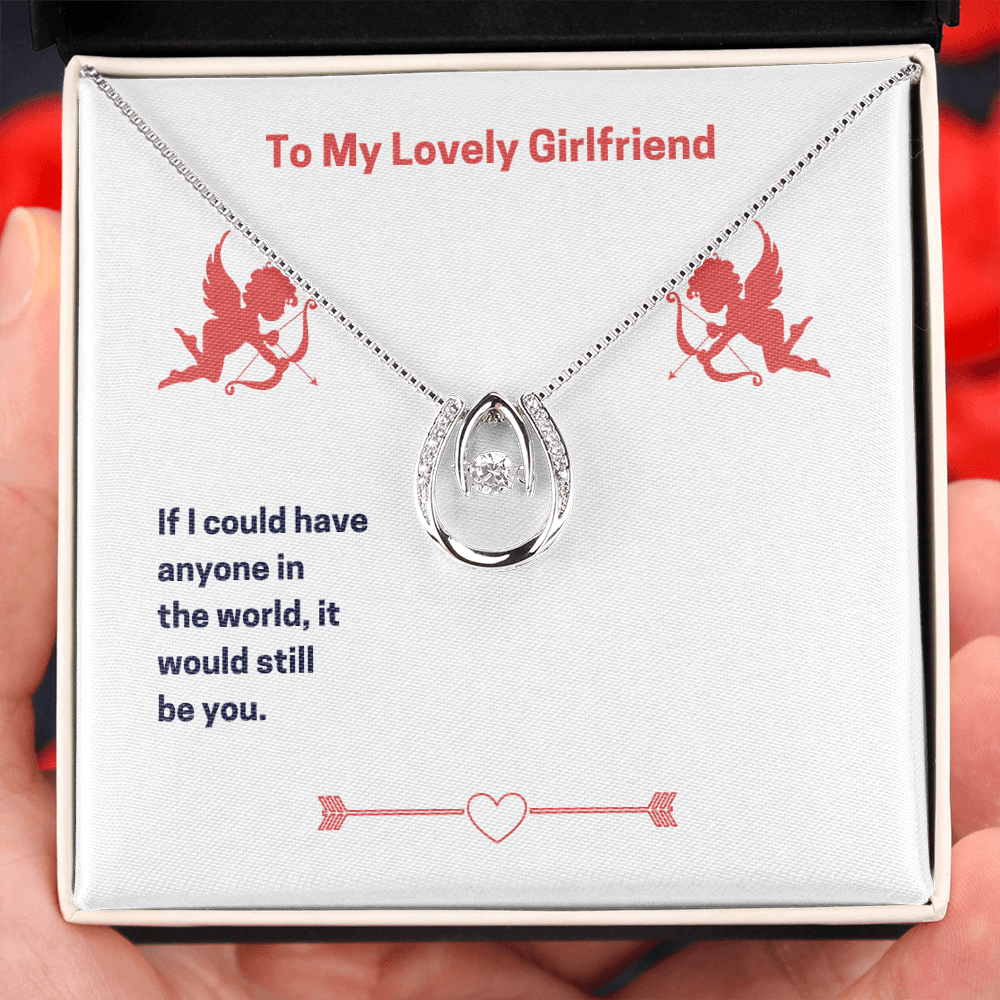 To My Lovely Girlfriend Lucky Horseshoe Necklace Message Card 14k w CZ Crystals-Express Your Love Gifts
