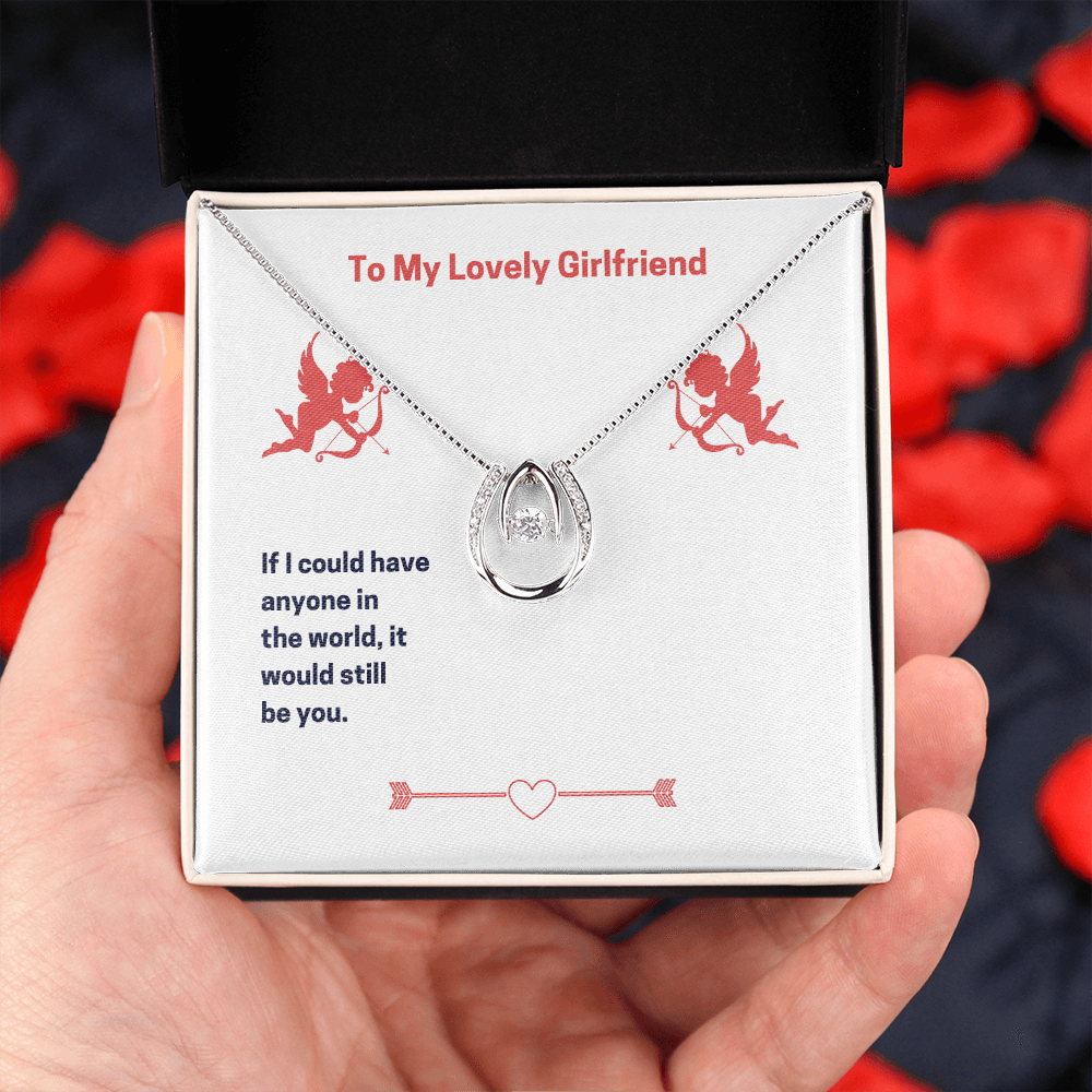 To My Lovely Girlfriend Lucky Horseshoe Necklace Message Card 14k w CZ Crystals-Express Your Love Gifts