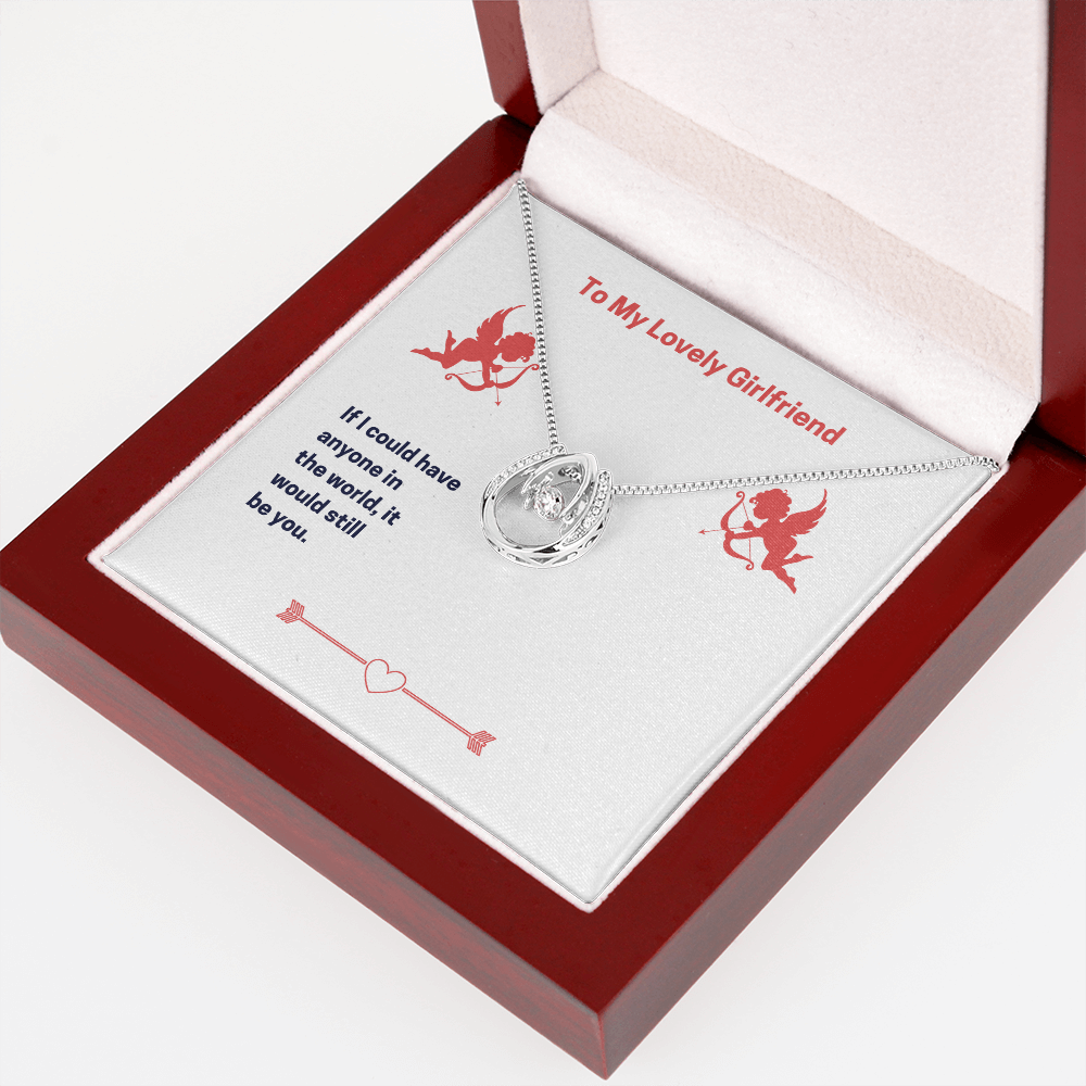 To My Lovely Girlfriend Lucky Horseshoe Necklace Message Card 14k w CZ Crystals-Express Your Love Gifts