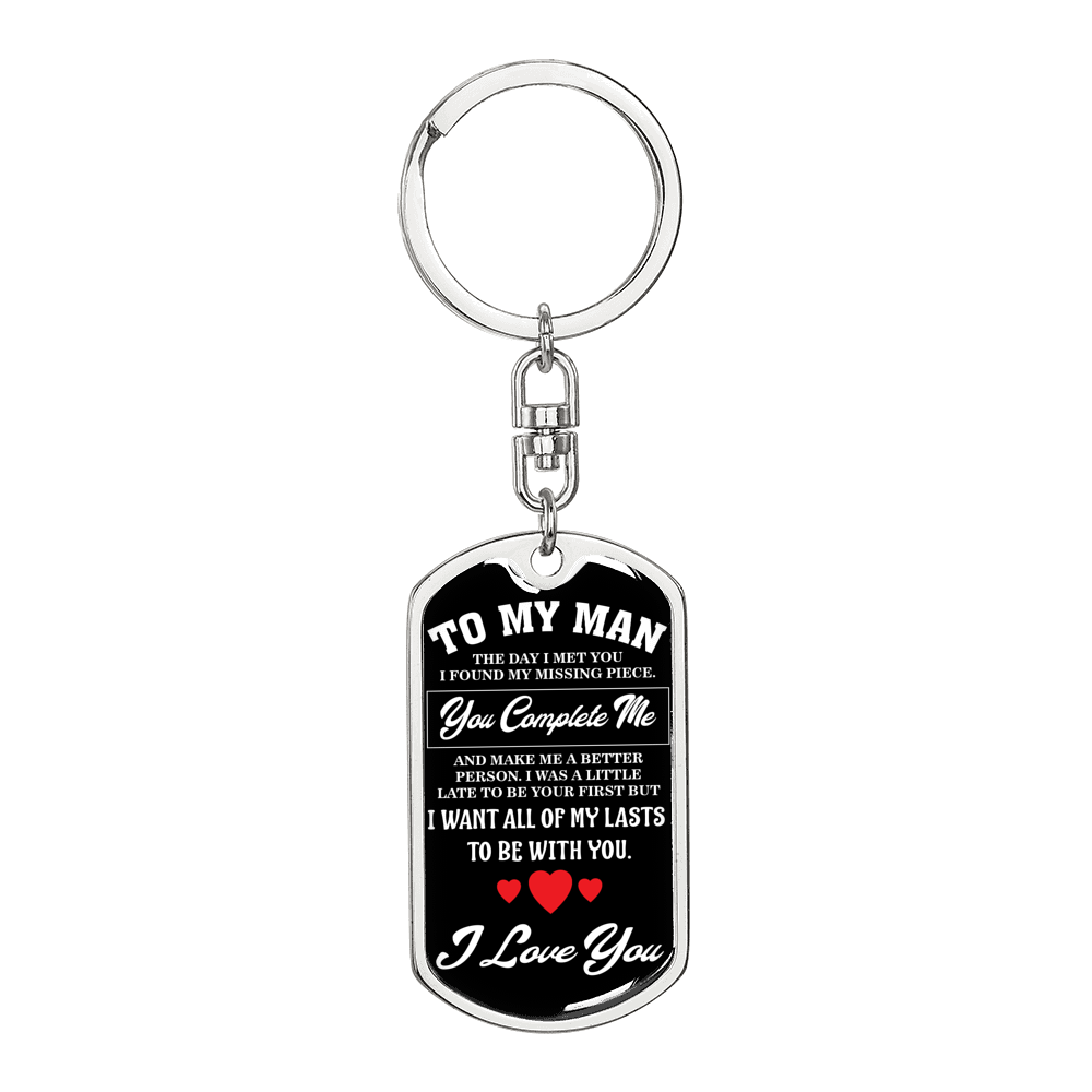 To My Man Keychain Stainless Steel or 18k Gold Dog Tag Keyring-Express Your Love Gifts