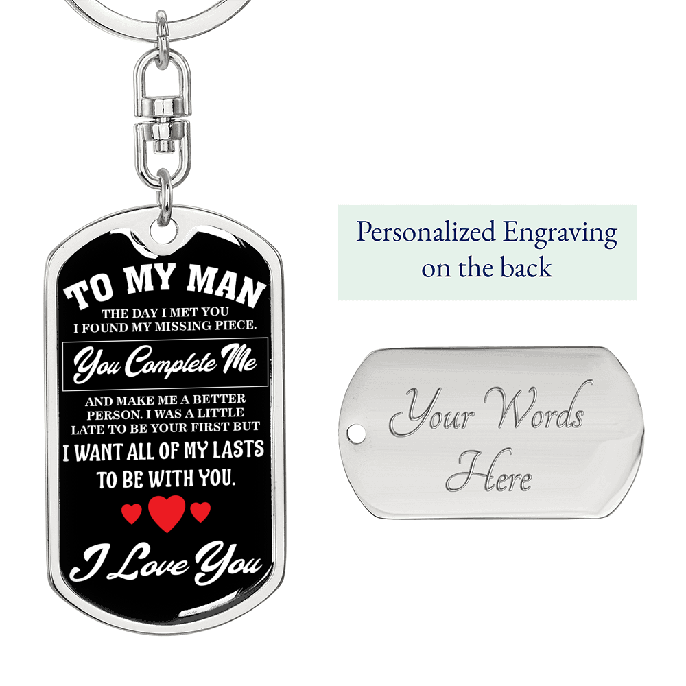 To My Man Keychain Stainless Steel or 18k Gold Dog Tag Keyring-Express Your Love Gifts