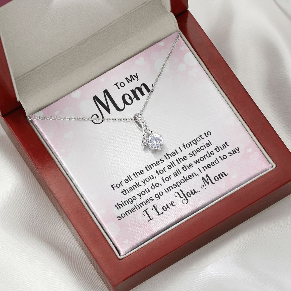 To My Mom For All The Times Alluring Ribbon Necklace Message Card-Express Your Love Gifts