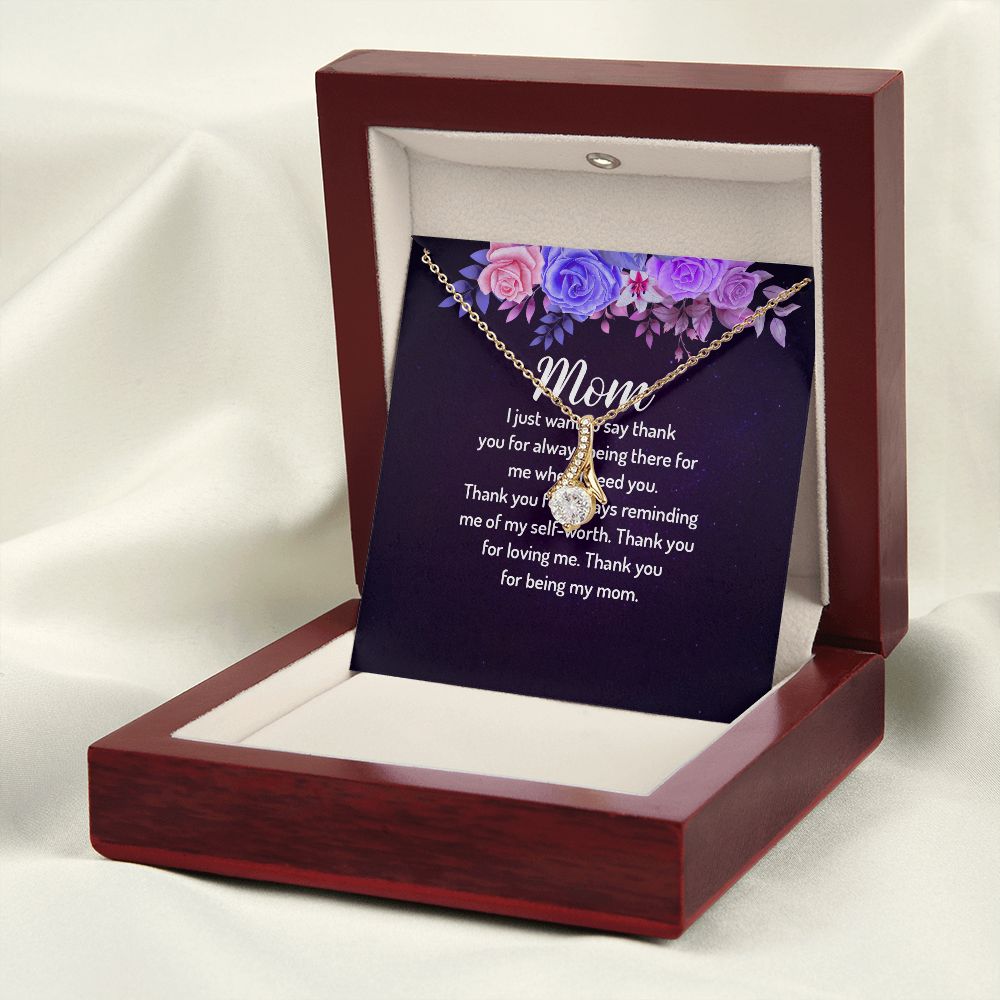 To My Mom I Just Want to Say Thank You Alluring Ribbon Necklace Message Card-Express Your Love Gifts