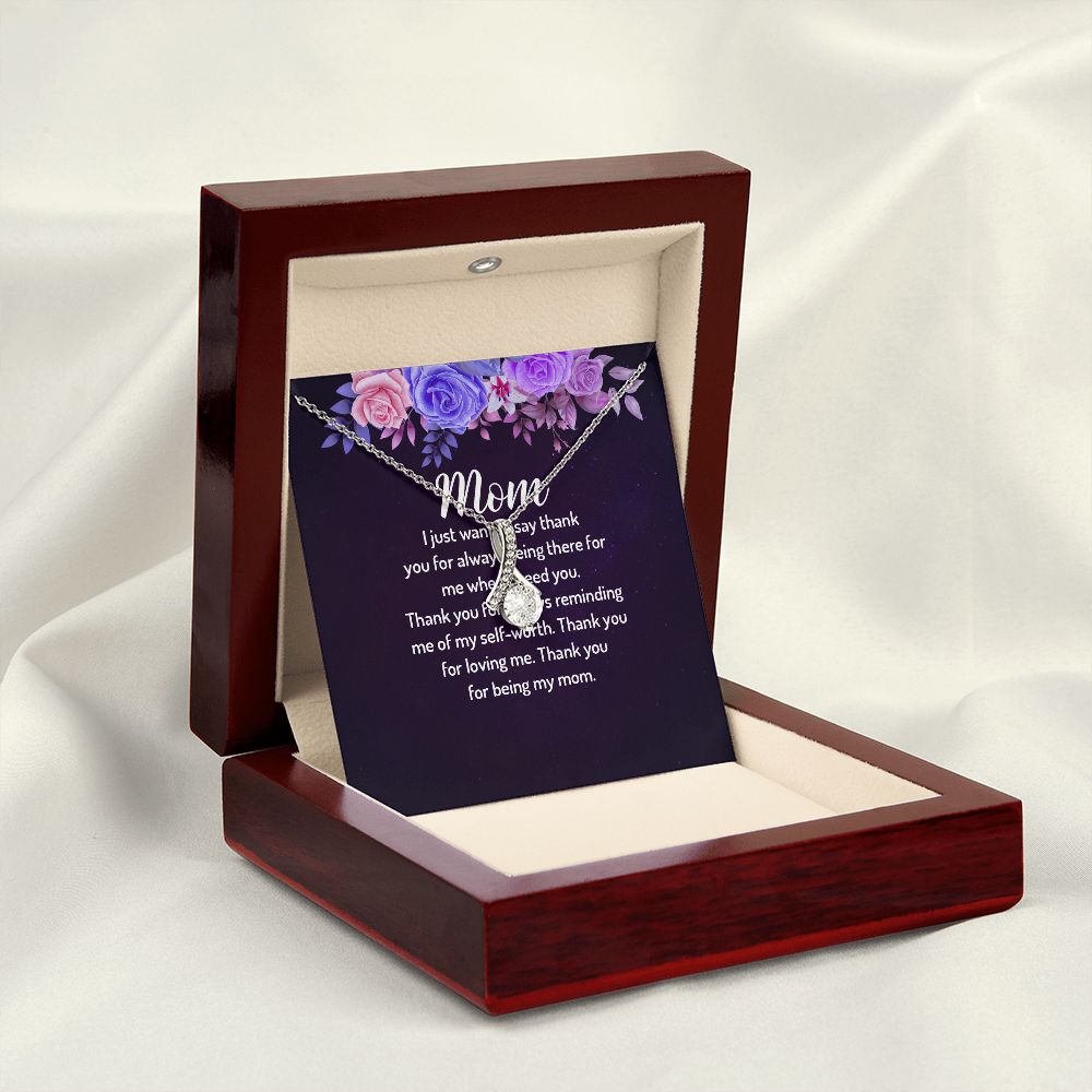 To My Mom I Just Want to Say Thank You Alluring Ribbon Necklace Message Card-Express Your Love Gifts