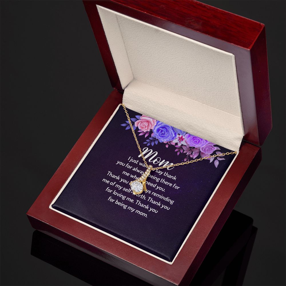To My Mom I Just Want to Say Thank You Alluring Ribbon Necklace Message Card-Express Your Love Gifts