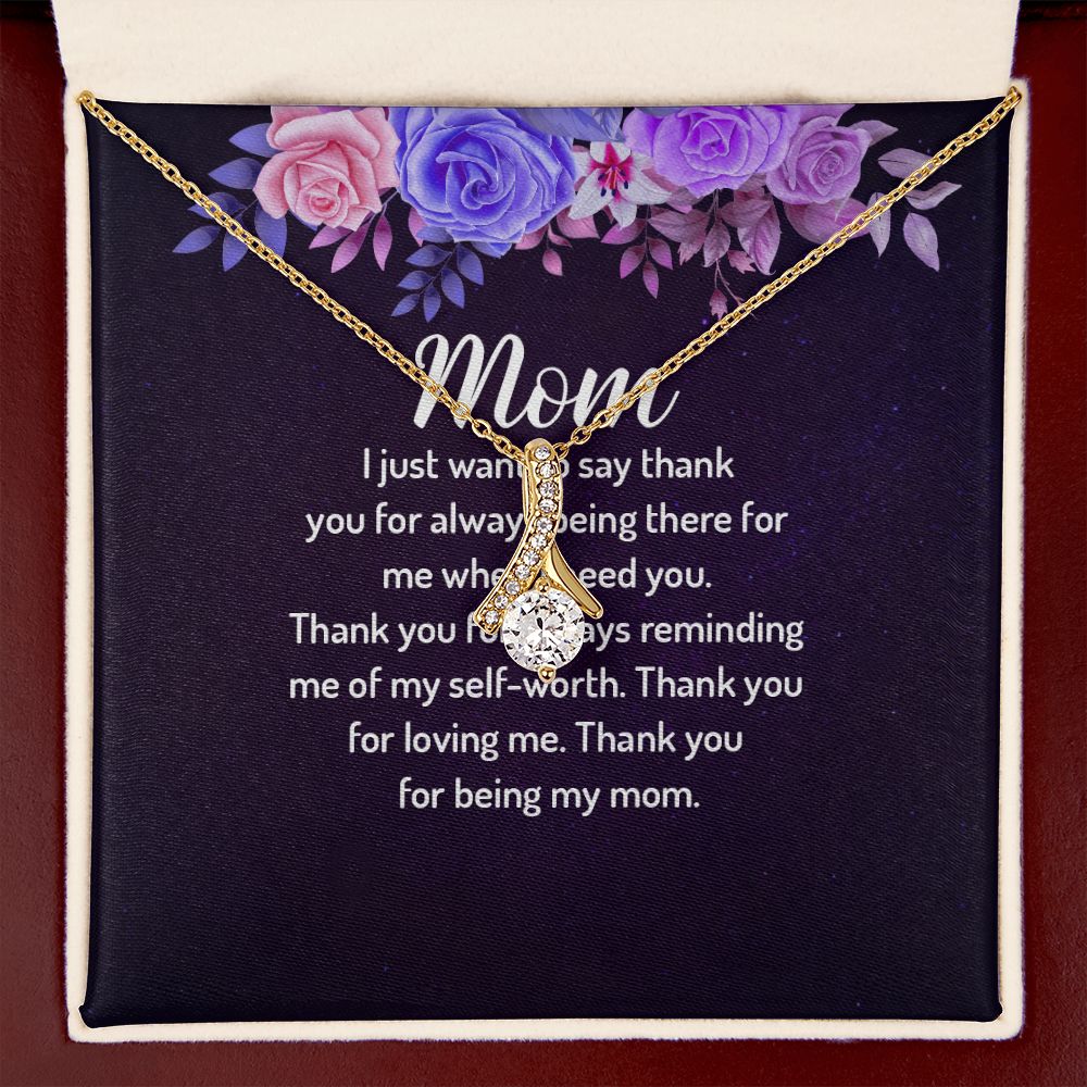 To My Mom I Just Want to Say Thank You Alluring Ribbon Necklace Message Card-Express Your Love Gifts
