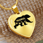 To My Mom Mama Bear Necklace Stainless Steel or 18k Gold Heart 18-22"-Express Your Love Gifts