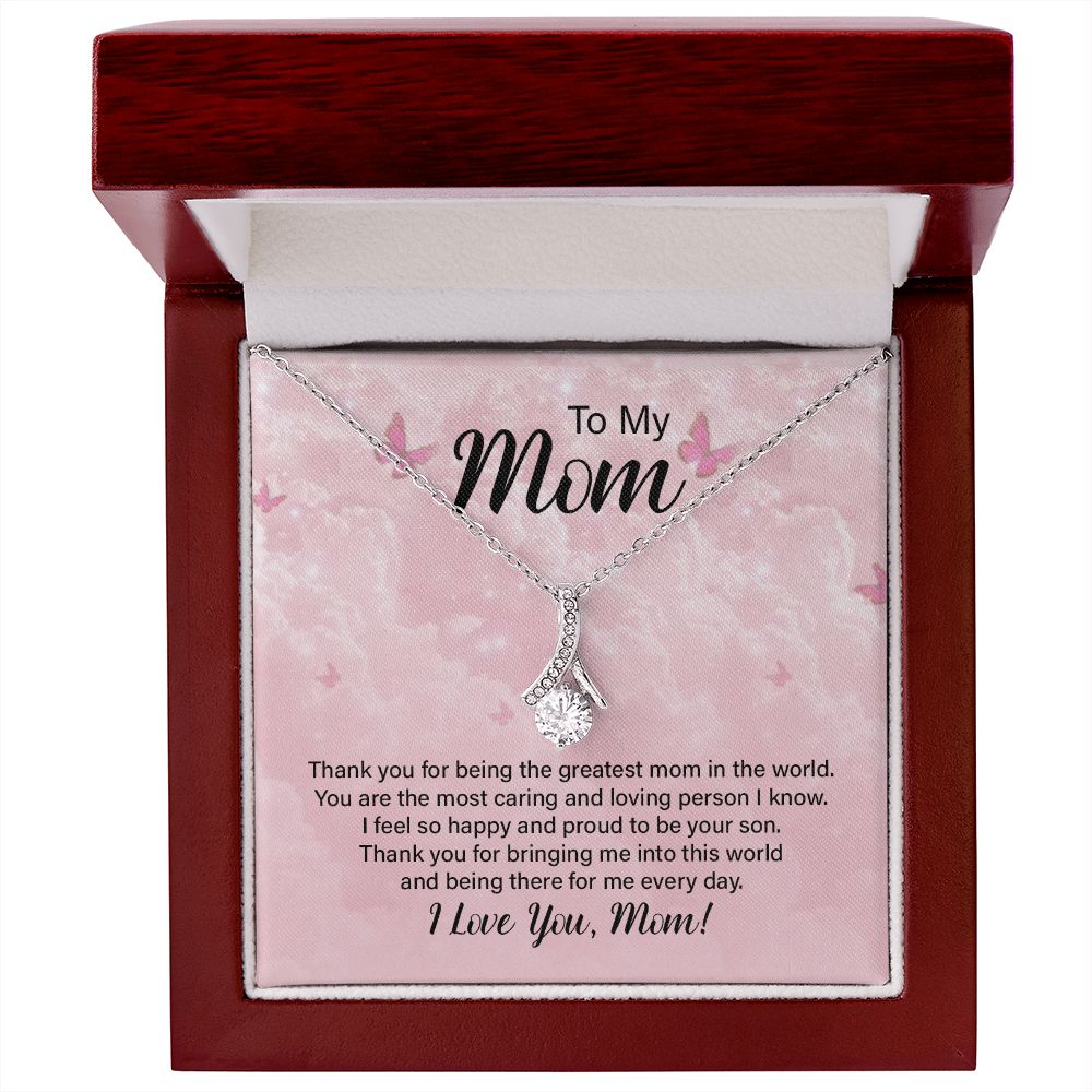 To My Mom Thank You For the Greatest Mom Alluring Ribbon Necklace Message Card-Express Your Love Gifts
