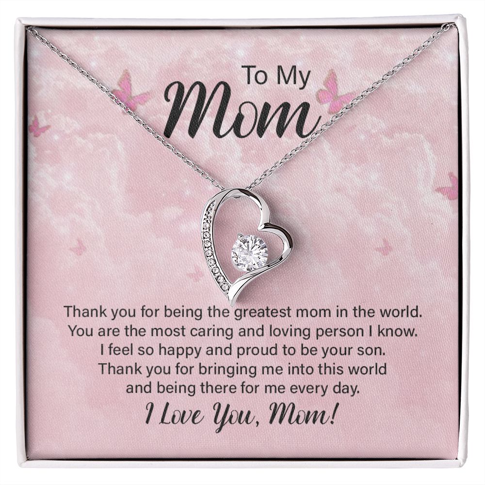 To My Mom Thank You For the Greatest Mom Forever Necklace w Message Card-Express Your Love Gifts