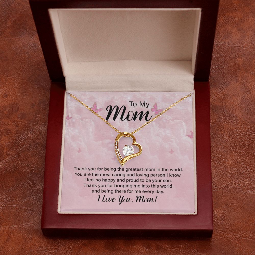 To My Mom Thank You For the Greatest Mom Forever Necklace w Message Card-Express Your Love Gifts