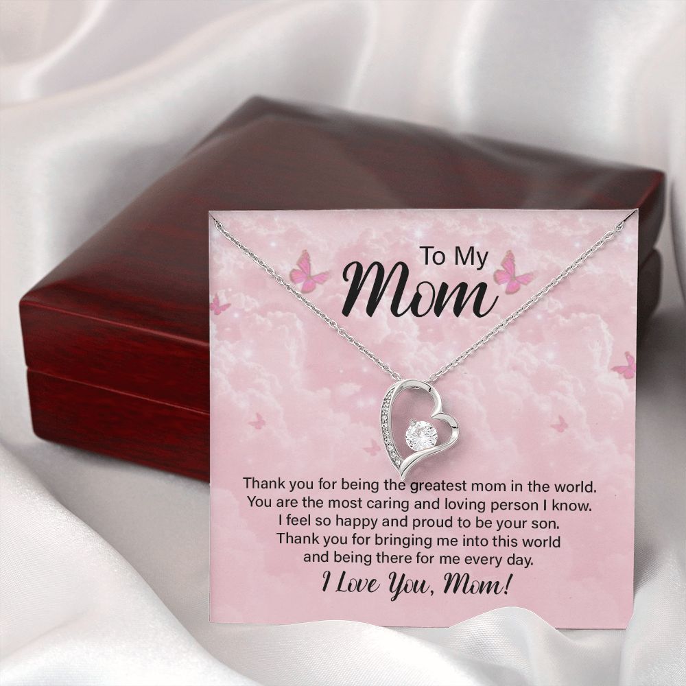 To My Mom Thank You For the Greatest Mom Forever Necklace w Message Card-Express Your Love Gifts