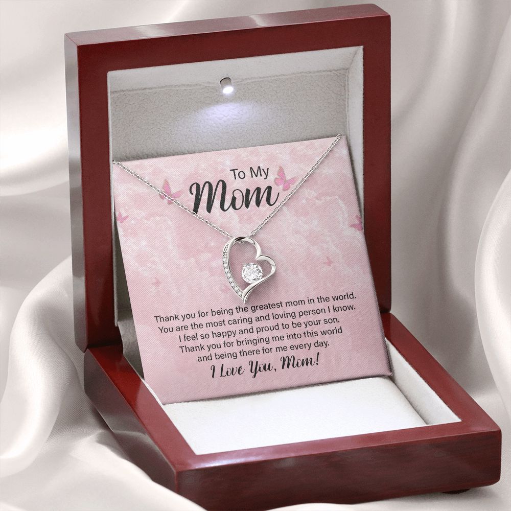 To My Mom Thank You For the Greatest Mom Forever Necklace w Message Card-Express Your Love Gifts