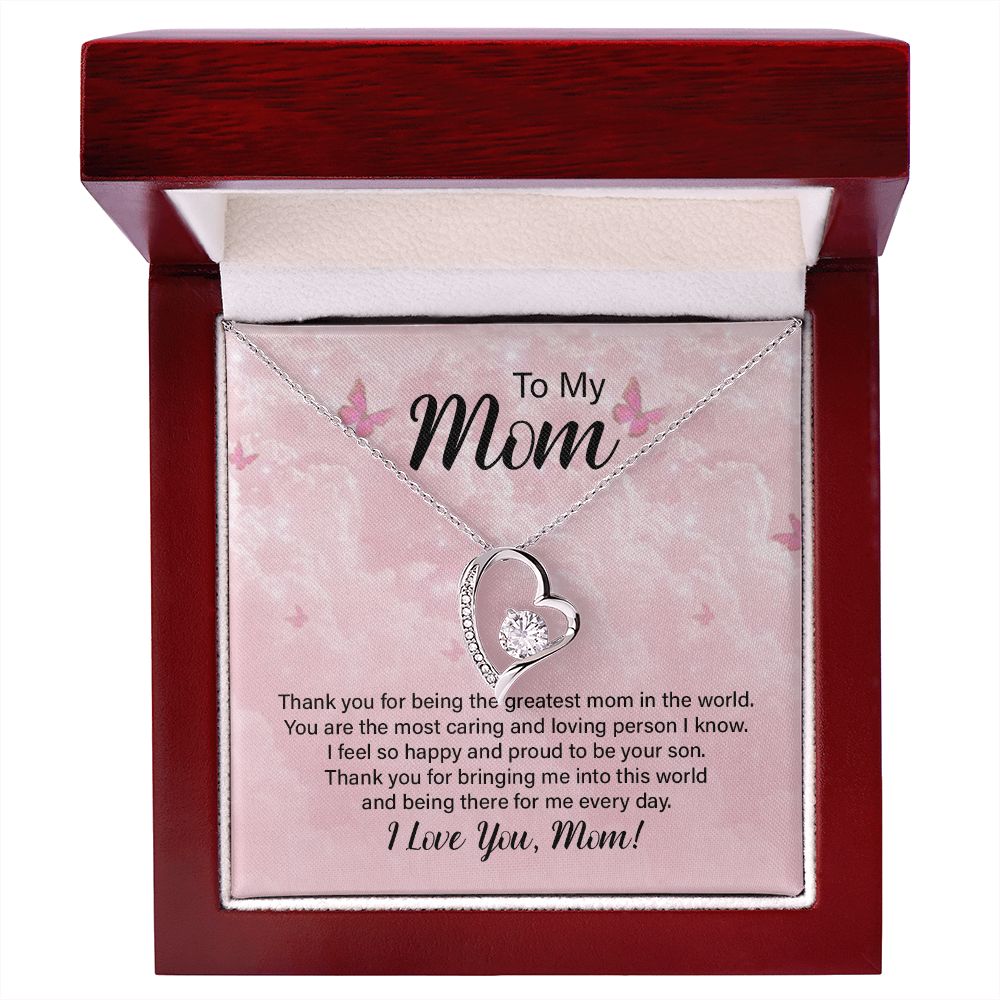 To My Mom Thank You For the Greatest Mom Forever Necklace w Message Card-Express Your Love Gifts