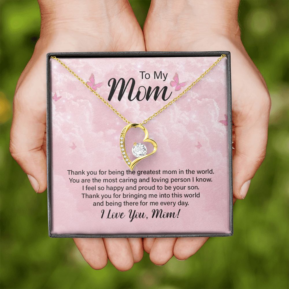 To My Mom Thank You For the Greatest Mom Forever Necklace w Message Card-Express Your Love Gifts