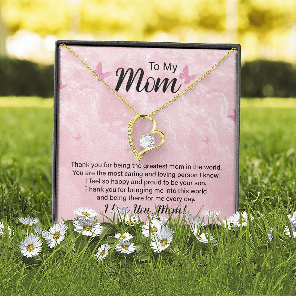 To My Mom Thank You For the Greatest Mom Forever Necklace w Message Card-Express Your Love Gifts