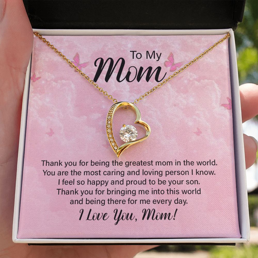 To My Mom Thank You For the Greatest Mom Forever Necklace w Message Card-Express Your Love Gifts