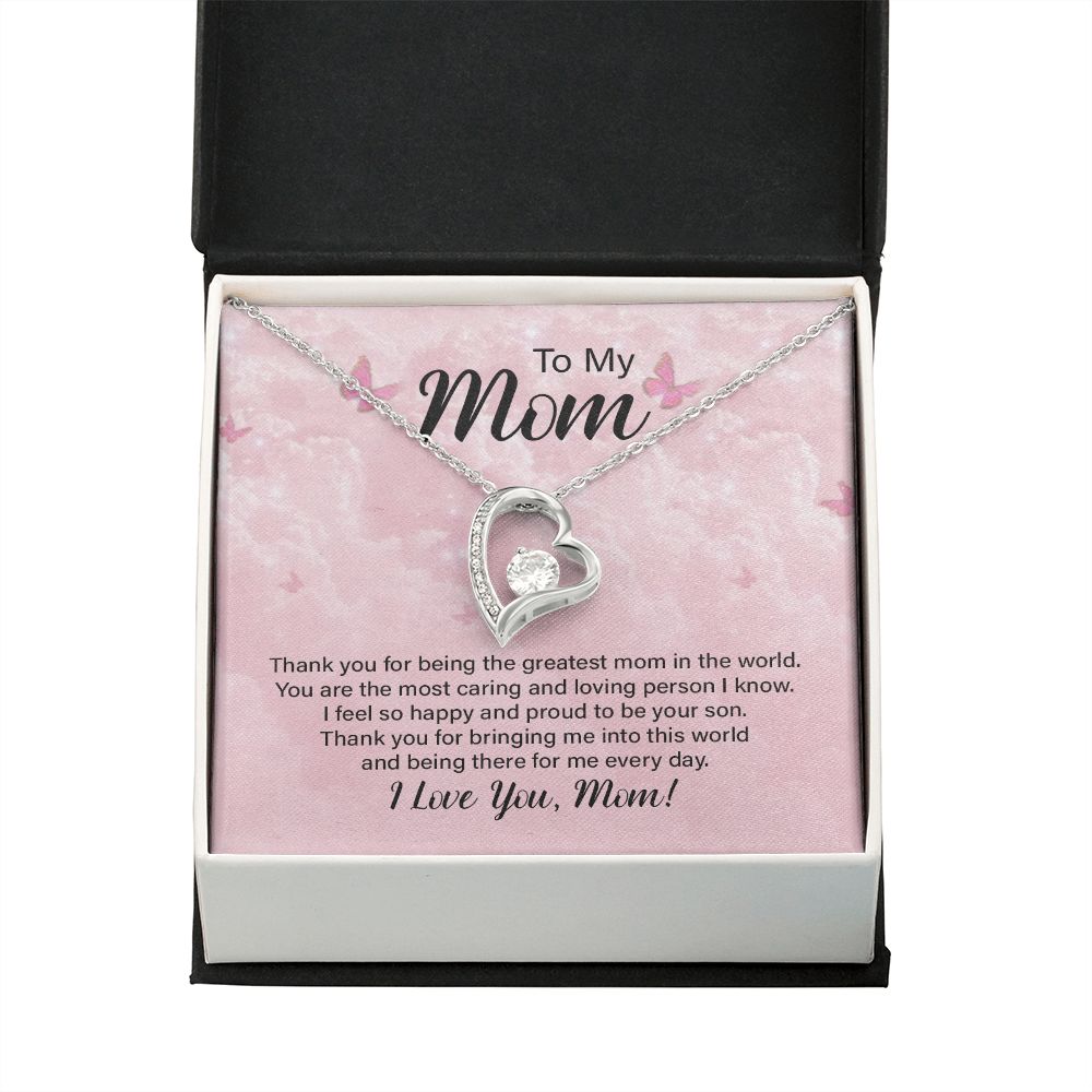 To My Mom Thank You For the Greatest Mom Forever Necklace w Message Card-Express Your Love Gifts
