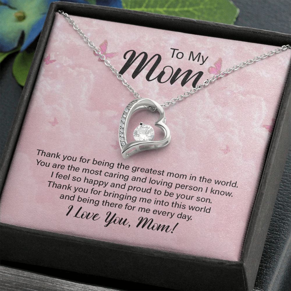 To My Mom Thank You For the Greatest Mom Forever Necklace w Message Card-Express Your Love Gifts