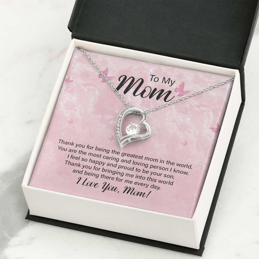 To My Mom Thank You For the Greatest Mom Forever Necklace w Message Card-Express Your Love Gifts