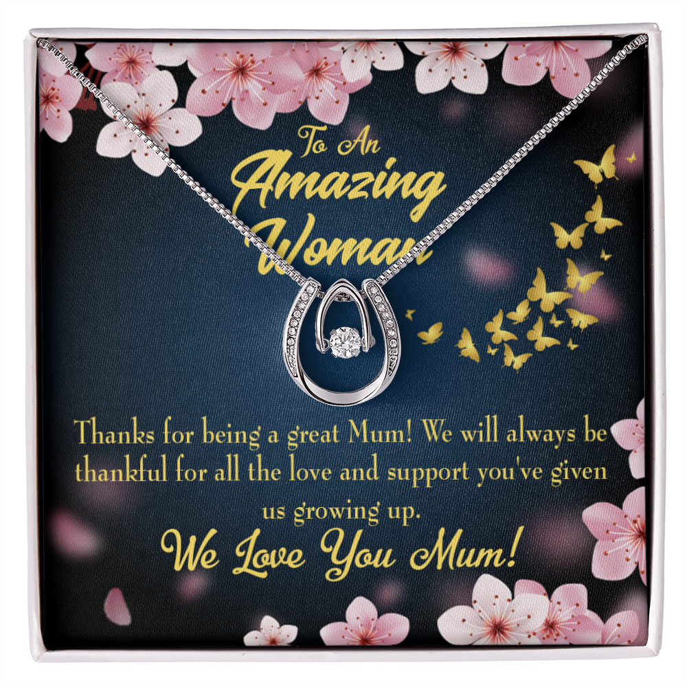 To My Mopm Great Mum Lucky Horseshoe Necklace Message Card 14k w CZ Crystals-Express Your Love Gifts