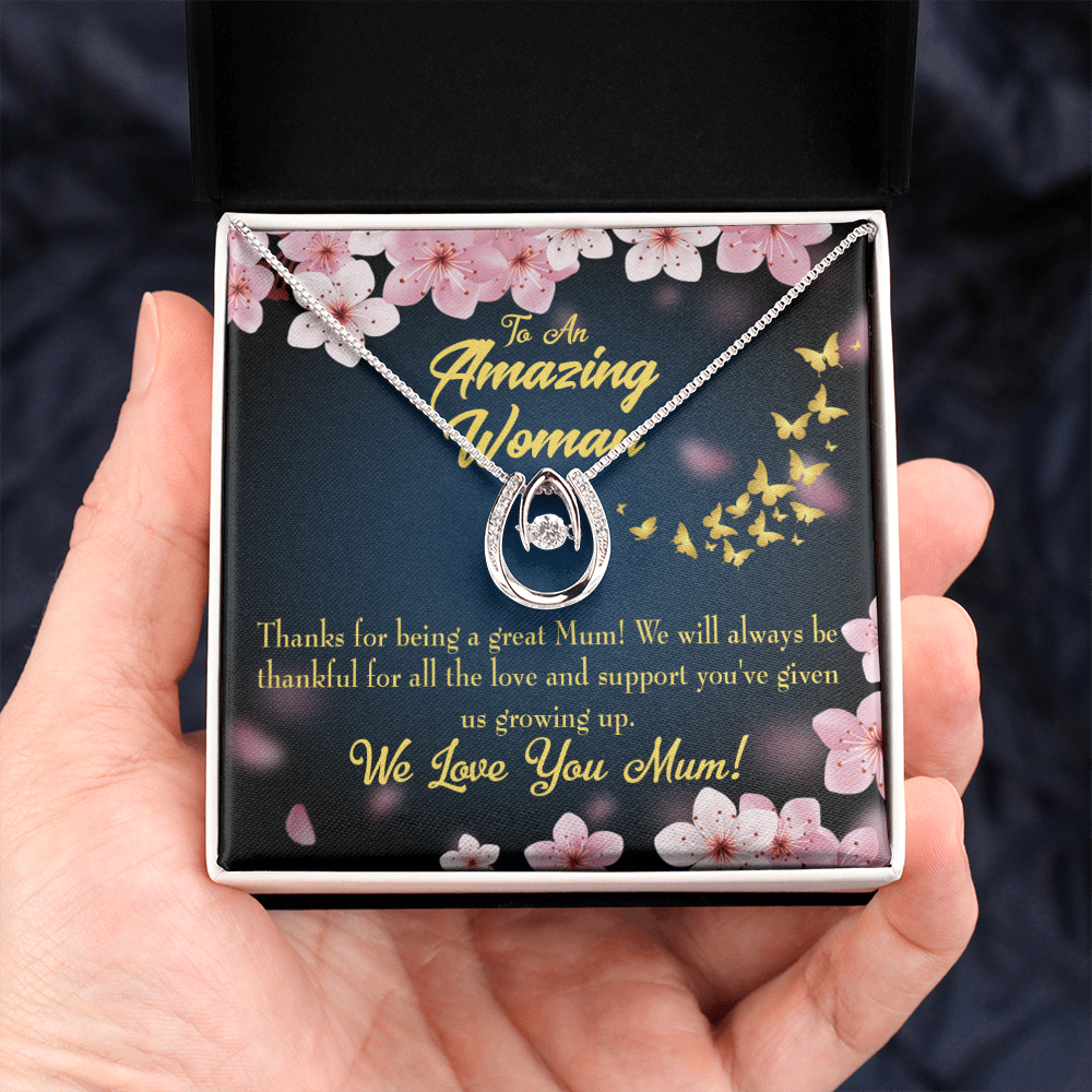 To My Mopm Great Mum Lucky Horseshoe Necklace Message Card 14k w CZ Crystals-Express Your Love Gifts