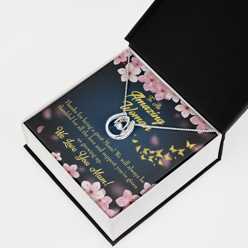 To My Mopm Great Mum Lucky Horseshoe Necklace Message Card 14k w CZ Crystals-Express Your Love Gifts