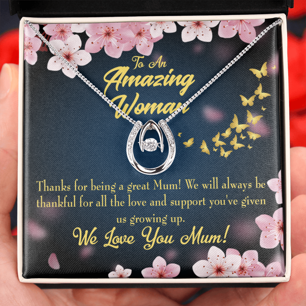 To My Mopm Great Mum Lucky Horseshoe Necklace Message Card 14k w CZ Crystals-Express Your Love Gifts