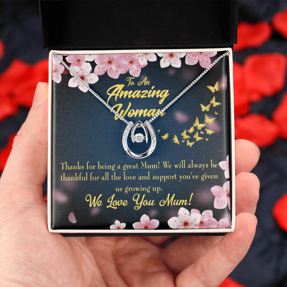 To My Mopm Great Mum Lucky Horseshoe Necklace Message Card 14k w CZ Crystals-Express Your Love Gifts