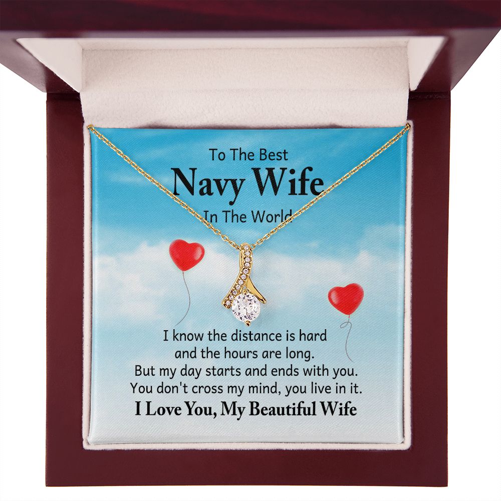 To My Navy Wife I Know the Distance is Hard Alluring Ribbon Necklace Message Card-Express Your Love Gifts
