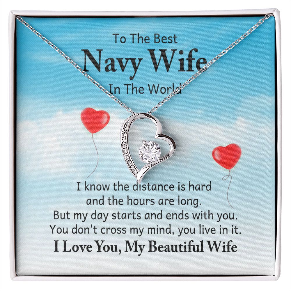 To My Navy Wife I Know the Distance is Hard Forever Necklace w Message Card-Express Your Love Gifts